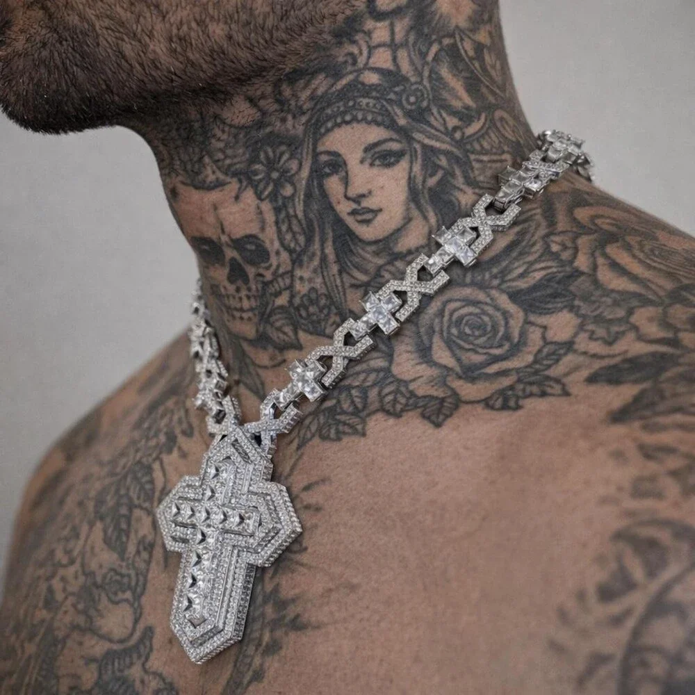 Men Silver Cross Necklace 20inch